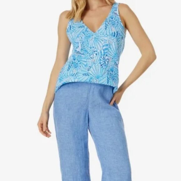 Lilly Pulitzer Florin Sleeveless Linen Top - Amalfi Blue By The Seashore LARGE - Picture 5 of 8